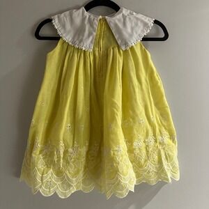 Cinderella Vintage Eyelet Dress Toddler Girls 3T Yellow Excellent Scalloped Hem